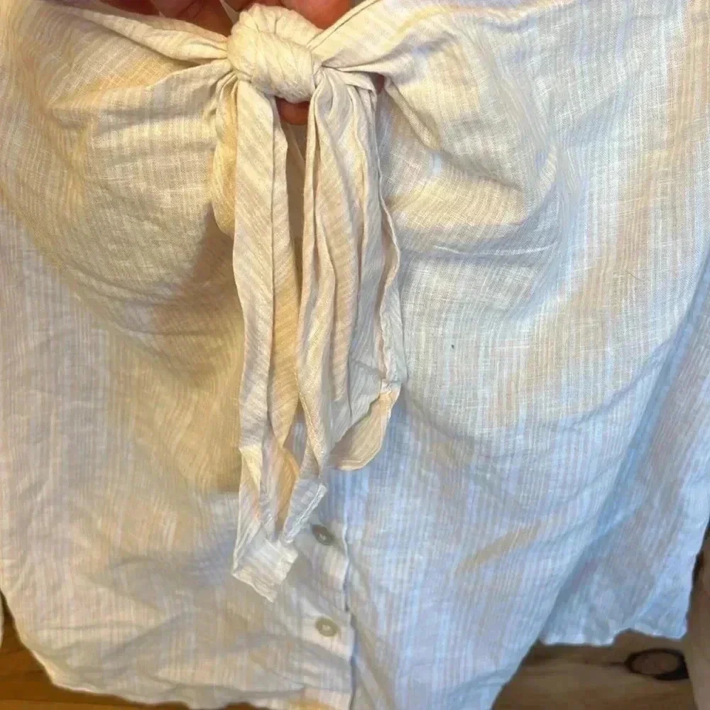 Free People Linen Blend Off The Shoulder Tie Front Blouse Shirt M Boho Cottageco